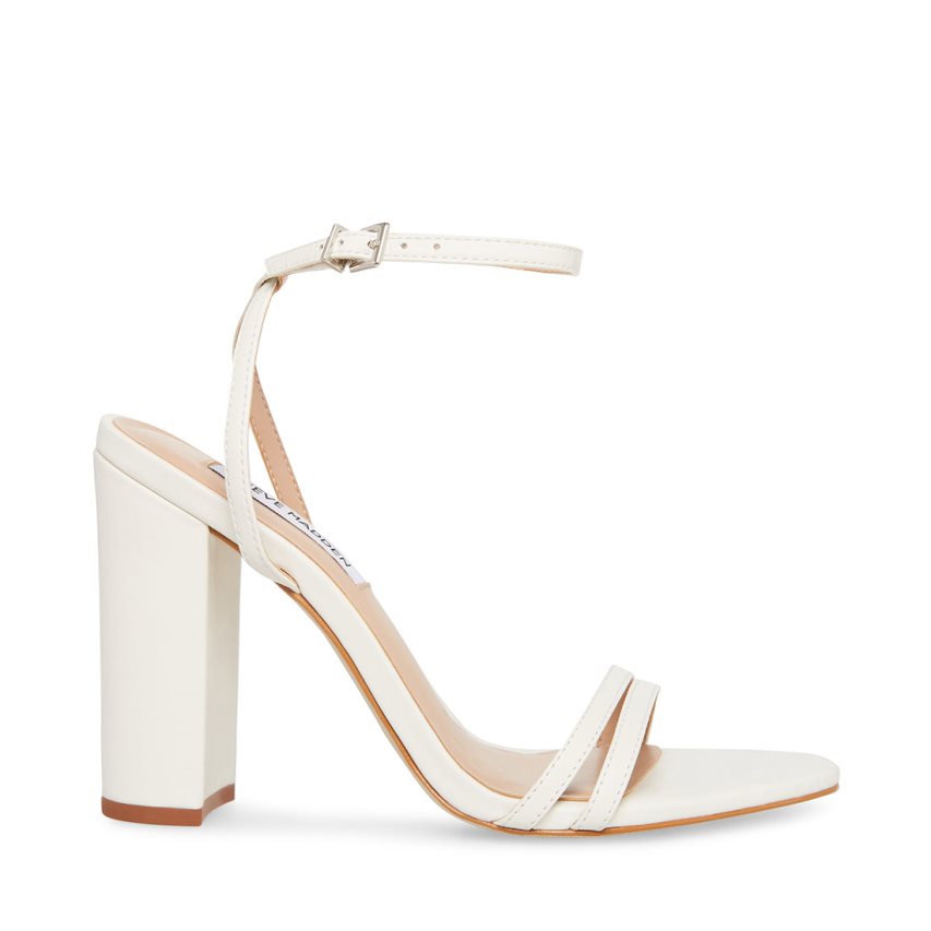 White Steve Madden Candid Leather Women\'s Heels Sandals | PH 1376MKB